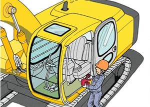 EQUIPAMENTO LIGADO COM O OPERADOR FORA DA CABINE